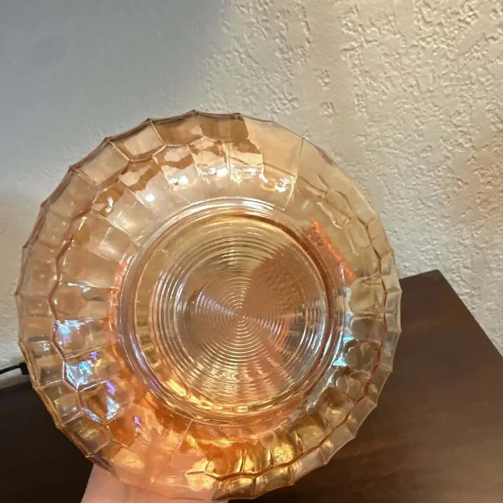 Vintage Amber Faceted Glass Oil Lamp Clear Chimney Hurricane Lamp 10